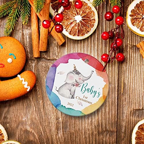 YELUGCI Babys prvi Božićni Ornament 2021-slatki Eleghant Ornamenti 2021 okrugla keramička deca od 3 inča sa poklon