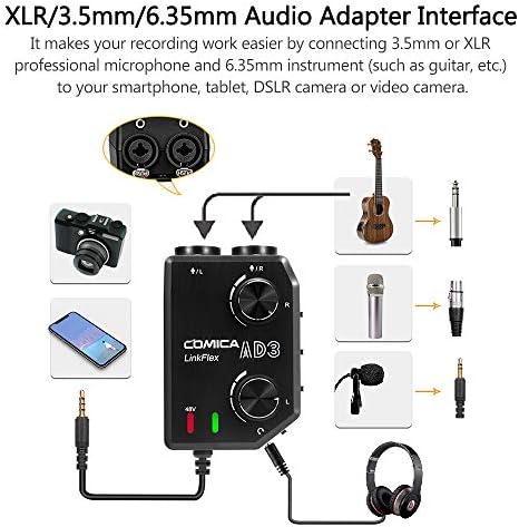 Mewmewcat mikrofon Audio Mikser audio predpojačalo mikser AD3 dvokanalni XLR/3.5 mm / 6.35 mm-3.5 mm audio predpojačalo mikser / Adapter/interfejs za 3.5 mm DSLR kamere i pametne telefone