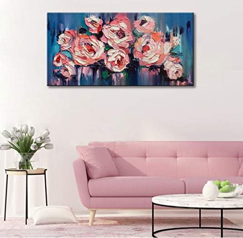 KLVOS veliki cvjetni zid Art Giclee Print na platnu Pink Teal plavi božur cvijet cvjetna Galerija slika Wrap Girl