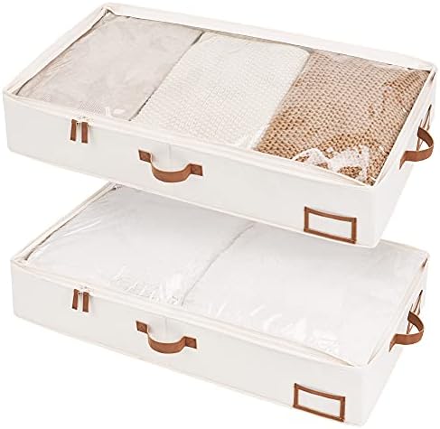 Skladišta 45l Extra velike kante za odlaganje tkanine sa PU ručke 2-pakovanja, u podlogu za odlaganje, pod krevetom Organizator odjeće sa čvrstom strukturom i ultra gustom tkaninom 2-pakovanjem