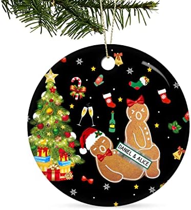 Desdirect Store personalizirani Naughty medenjak par Funny par prilagođeno ime Božić kolačić par stablo