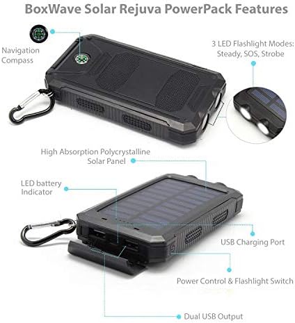 BoxWave Power Bank kompatibilan sa Motorola Moto E22i-Solar Rejuva PowerPack , solarni pogon Backup Power Bank 10000mah za Motorola Moto E22i-Jet Black