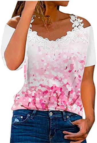 Ženske košulje i bluze, ženski cvjetni print vrhovi kratkih rukava s majicom okrugli ovratnik niz vrhove