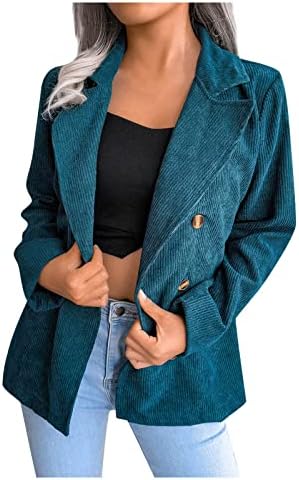 Tunika Blazer za ženske haljine jeseni Moderni jakna s dugim rukavima V izrez sa džepovima Fit Corduroy Solid