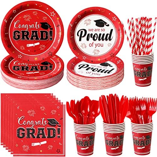 FunnyPars 3 Pack Red Graduation stolnjak Party Dekoracije & Graduation potrepštine dekoracije
