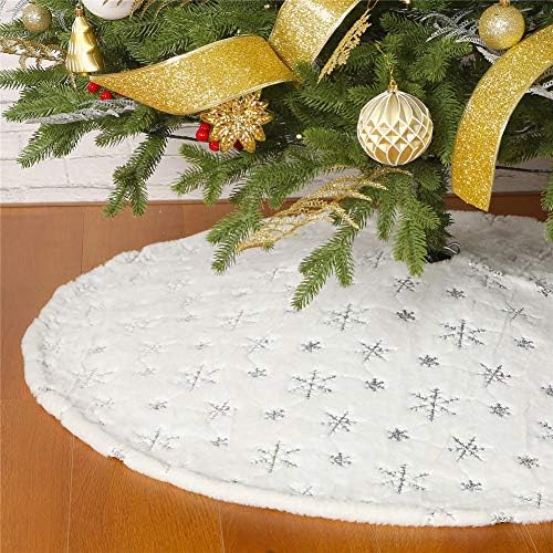 Skirt božićnog seksaka 48in, bijela mekana debela sa srebrnim ukrasima snježnim pahuljicama za stablo 8ft 9ft xmas