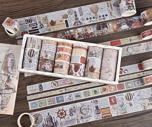 AiFong 18 rola od vintage prašine trake, 8 različitih veličina Stare novine Karte Mačke markira ukrasna široka