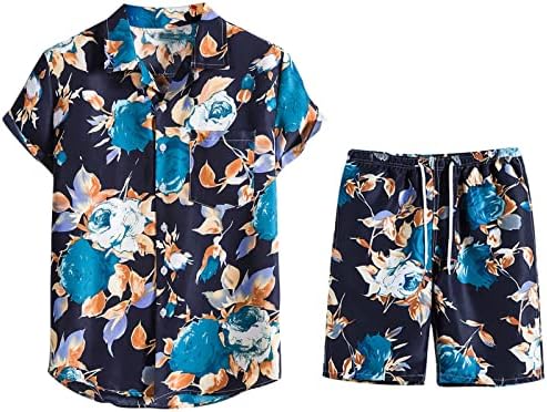 Muška cvijeća košulja Havajski setovi Ležerni gumb dolje i kratke hlače Ljeto Muškarci Comfy Soft Pajamas 2 komada odjeća