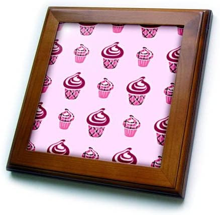 3drose slatka roze karirani Cupcakes obrazac-Framedled Tiles
