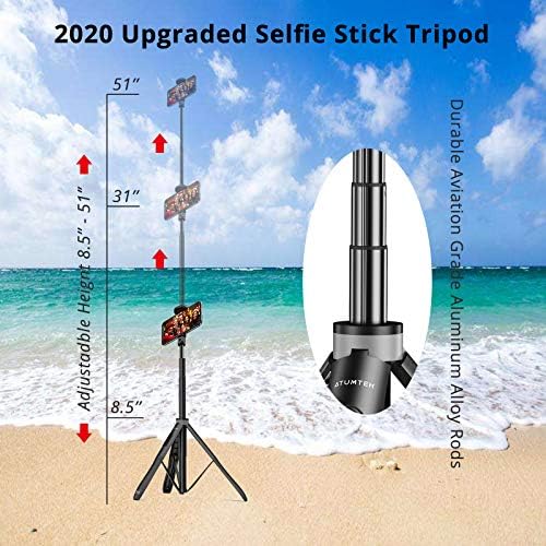 Atumtek 51 Selfie Stick stativ, sve u jednom proširivom stalku za stativ za telefon sa Bluetooth daljinskim