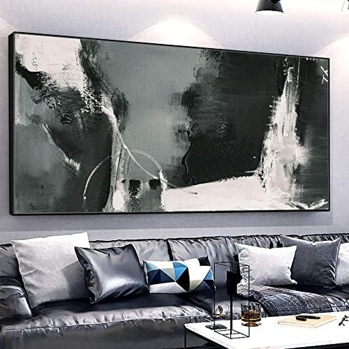 Originalna ručno obojena teksturna uljana slika moderna apstraktna slika ručno obojena veliki zidni umjetnički dekor minimalistička teksturirana crno bijela slika 96X48 Unstretched