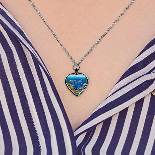 Tropska morska riba štampana ogrlica od urne za kućne ljubimce za pepeo srce kremiranje nakit spomen privjesak
