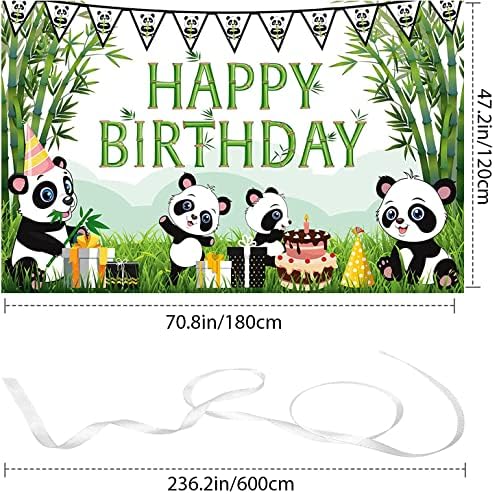 Cartoon Panda Rođendanska pozadina, zelena bambus Panda tema Baby Shower fotografija pozadina za djecu