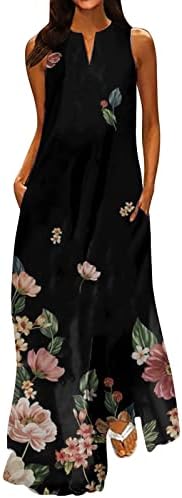 Ženska nova proljetna i ljetna modna modna klasična boja V-izrez Boja za tisak bez rukava duga haljina