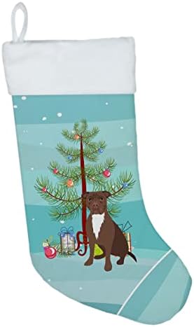 Caroline's bysures WDK3110CS Pit Bull Chocolate Božićne božićne čarape, kamin Viseće čarape Božićna sezona Dekor zabave Obiteljski odmor,