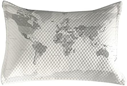 AMBESONNE Grey Quilted jastuk, detaljna karta sa svim zemljama Glavni glavni grad za glavni grad Universe Zemljište, Standardni kraljevski pokrov za akcentni jastuk za spavaću sobu, 36 x 20, bijela siva