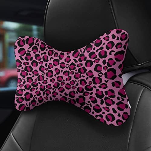 Pink Leopard Print Jastuk za automobilom 2 kom. Prozračiva glava za glavu Jastuk Univerzalni mekani vrat Podrška za glavu punjena memorijska pjena