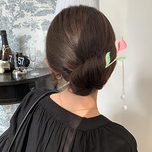 Kineski Retro Metal Hair Stick Plant Hair Accessories Ressel privjesak za kosu za dame i djevojčice # 5Pink
