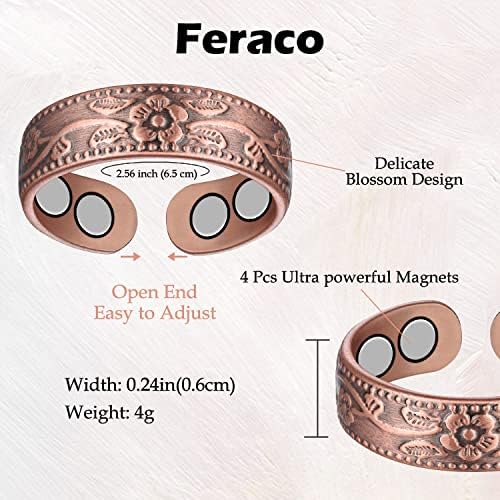 Feraco 2 kom Magnetni bakarski prstenovi za žene, 99,99% čisti prsten za palac bakara za žene, podesivi prsten