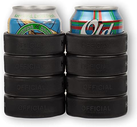 Hladnjak za pivo napravljen od 4 Prava Hokejaška Pakova [2 pakovanja] 12oz hladnjak za pivo za hokejaške poklone, Crni Hladnjaci za limenke za poklone za tatu hokeja, izolovani držač za limenke piva