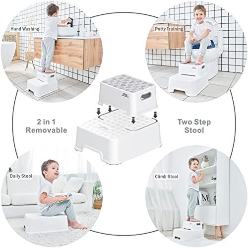 BlueSnail dvostruka Stepenasta stolica za djecu, protuklizna čvrsta stolica za malu djecu u dva koraka za obuku u kupaonici, kuhinji i toaletu
