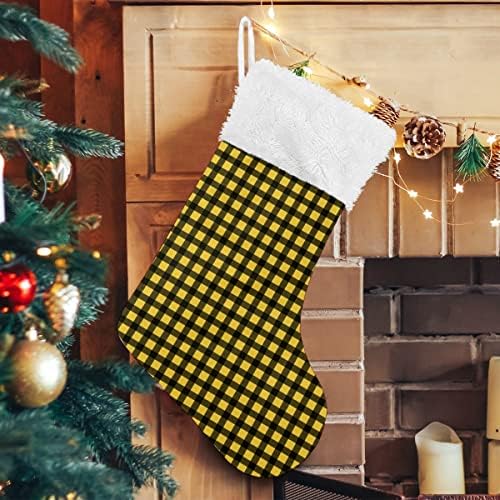 Božićne čarape Bespremljeni uzorak Žuta karirana provjera bijela plišana manžetna Mercerizirane baršunaste