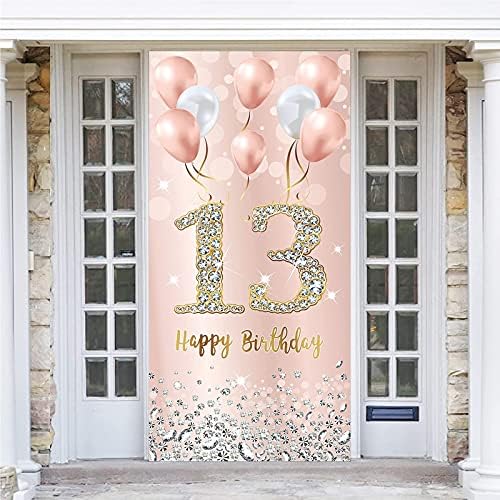 Ukrasi za pozadinu za vrata za 13. rođendan za djevojčice, ružičasto ružičasto zlato Happy 13th Birthday door Cover potrepštine za zabave, 13 godina star rođendanski znak za vrata dekor za vanjske zatvorene prostore