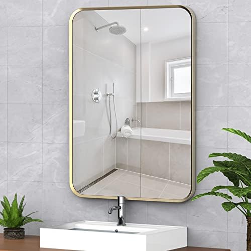 Muzuli 20x30 inča zlatno uokvireno pravougaono ogledalo ogledalo za kupatilo za zidni dekor visi horizontalno ili vertikalno za ulaz u dnevni boravak u spavaćoj sobi u kupatilu