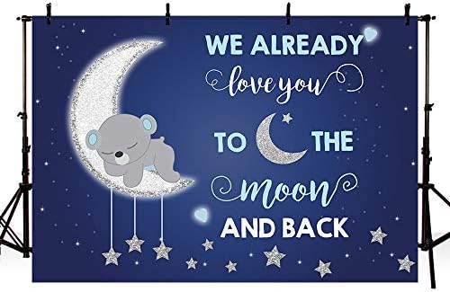 MEHOFOND to the Moon Backdrop Bear Baby Shower Birthday Party Decor Blue Silver Moon and Star Supplies photography Background Banner Cake Table Photo Studio rekviziti Vinyl 7x5ft