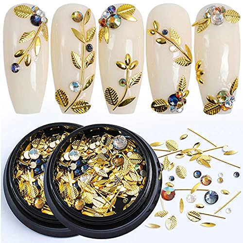 Nail Art Charms 3D metalni dragulji za nokte za akrilne potrepštine za nokte, holografska zlatna linija Leaf