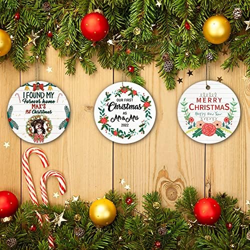 CAFETIME Custom keramički božićni ukrasi sa slatkim mastifnim psom Dragi Djed Mraz Define Naughty Božićno ukrašavanje snijega Bell Decor Xmas Pokloni 2,83