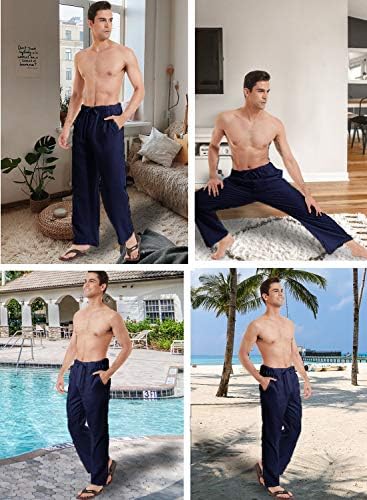 YuKaichen muške posteljine pamučne joge hlače casual labave dukseve na plaži hlače na plaži Lounge