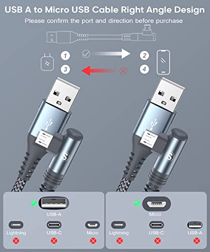 Micro USB kabl desni kut [3-pack + 6,6ft + 10ft] Android punjač za punjač, ​​mikrovalni kabel za mikro punjač