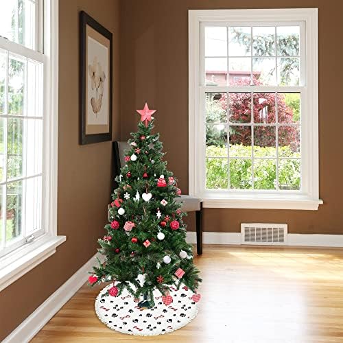 48-inčna božićna suknja drva Crtani pas Paw Candy Cane Veliki drveni suknji MAT Holiday Party Farmhouse Xmas Tree Mat za kućni dekor Indoor Vanjski