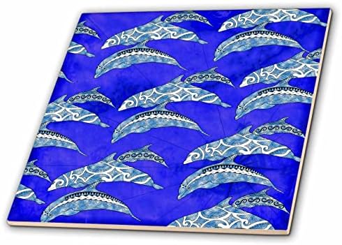 3dRose obrazac plemenskih delfina preko plave nautičke karte. - Pločice.