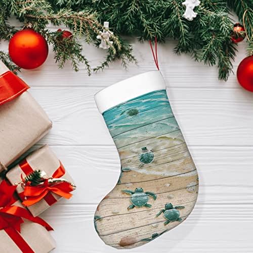 Yilequan 18 inča Božićne čarape Klasične čarape, morska kornjača zvijezde, za obiteljski odmor