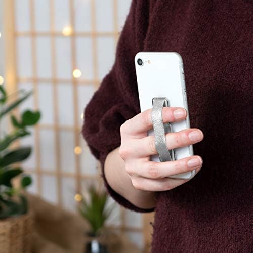 kwmobile univerzalni elastični držač prstiju za pametne telefone - PU kožna traka za rastezanje prsta sa postoljem kompatibilna sa svim pametnim telefonima-Silver
