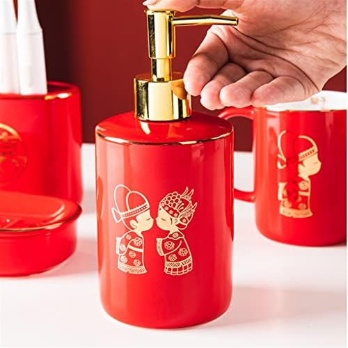 SLSFJLKJ Crvena čaša za ispiranje usta brak Set toaletnih potrepština za domaćinstvo keramička čaša za četkanje cilindra WC zuba
