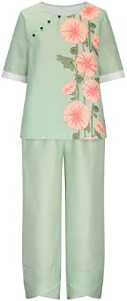 RBCulf Ženske cvjetne košulje i duks 2pc Set Ljetni modni pola rukava O-izrez za obrezivanje majica Bluze Top hlače odijelo