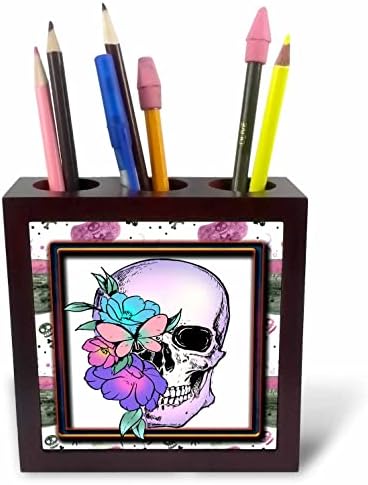3drose Edgy Halloween ljubičasta cvjetna lobanja na apstraktnoj pozadini-držači olovke