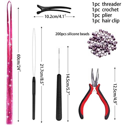 Hautoco komplet šljokica za kosu, 2800 pramenova 47 inča Glitter Pink šljokice za kosu ekstenzije