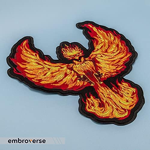 Vezeoverski požar Phoenix Patch - Crveno zlato Mystic Bird - vezeno željezo na zakrpama - Veličina: