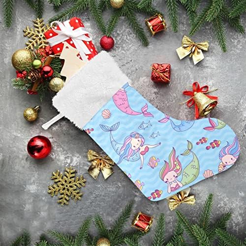 Kigai 1 Pack Božićne čarape sa sirenom tiskom, plišane manžetne kamine Xmas Viseći čarape za porodične zabavne ukrase