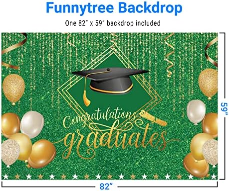 Funnytree 8x6ft zlatna i zelena pozadina za diplomu 2023. za fotografiju Bachelor kapa Balloon Grad Čestitam Party Banner pozadinska slika fotografija Foto-zubna dekoracija poklon Prop
