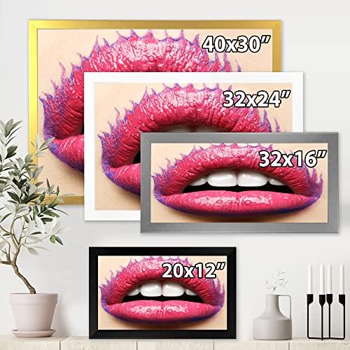 DesignQ Lijepe Ženske Usne S Ružičastim Ružem Moderna Uokvirena Zidna Umjetnost