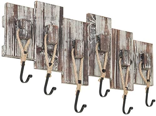 MyGift zidni nosač kaputa, rustikalni zidni nosač zida na nautičani drveni kaput sa 6 konopa i mat crnih