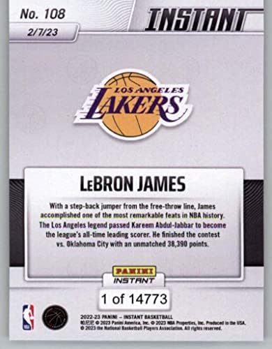 2022-23 Panini Instant # 108 Lebron James NBA košarkaška kartica / 14773 Los Angeles Lakers