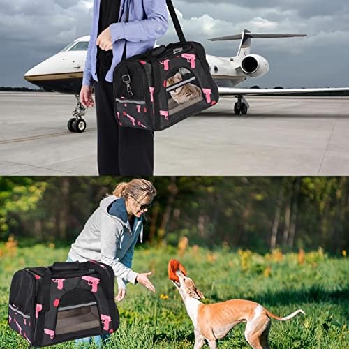 Nosač za kućne ljubimce Pink Girl Power Gun Rose Patern Meki putni nosači za kućne ljubimce za Mačke, Psi Puppy Comfort prenosiva sklopiva torba za kućne ljubimce odobrena aviokompanija