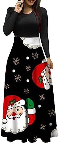 Ženske maksi haljine 2022 Božić 3D cvjetni sarafan spajanje dugih rukava o-izrez Casual Homecoming Swing