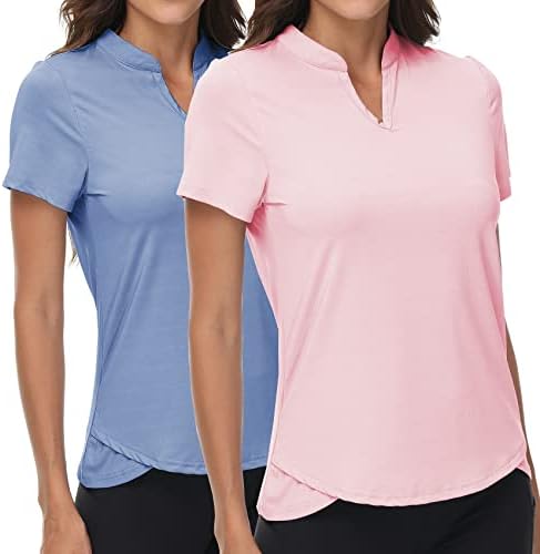 DOTIN ženske 2 paketa V-izrez Polo majice za Golf kratki rukav brzo sušenje sportskih majica bez ovratnika